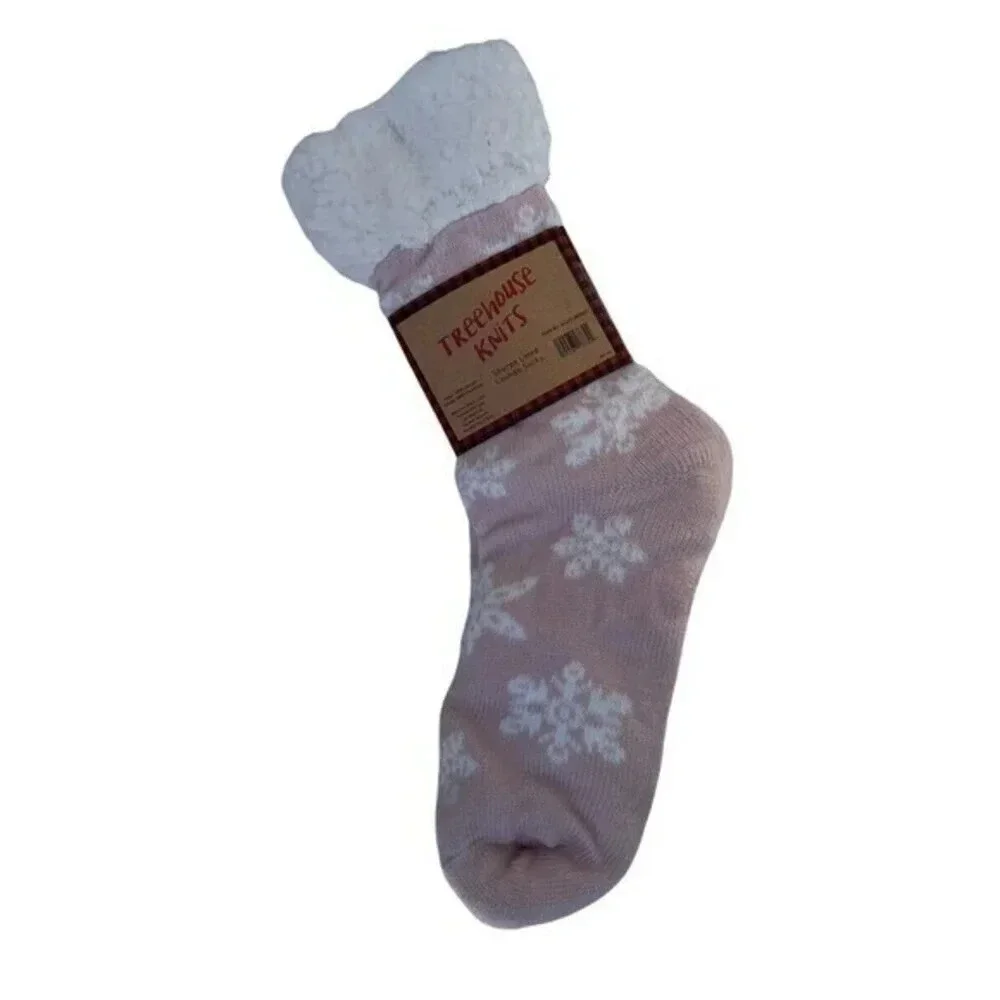 Treehouse Knits Pink Sherpa Lined Cozy Lounge Socks Gripper Non Slip Sz 9-11 New
